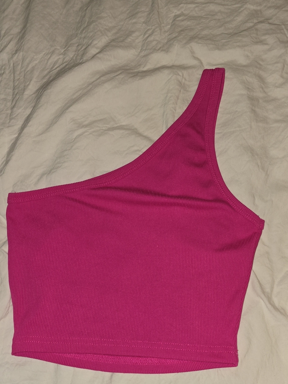One-Shoulder Hot Pink Ribbed Crop Top